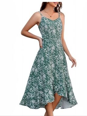 DRESSTELLS Green Floral High-Low Spaghetti-Strap Dress Size Medium NWT